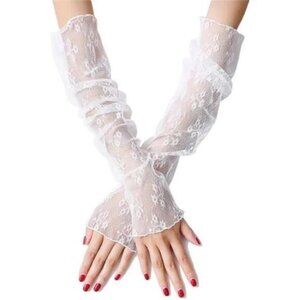 Women's Sexy Sheer Fingerless Gloves A-f-fingerless Mesh Gloves-white Small Flow